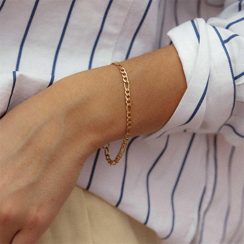 Figaro Chain Stainless Steel Gold Plated Bracelet