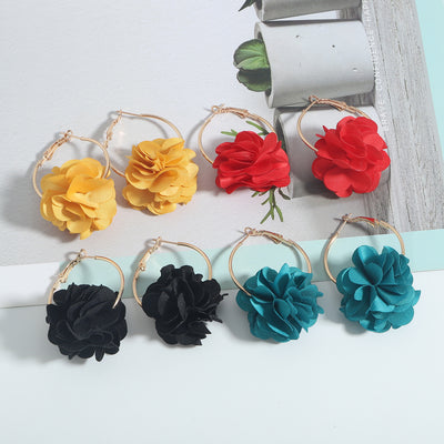 Jewelry Fashion Fabric Flower Multi-layer Three-dimensional Earrings