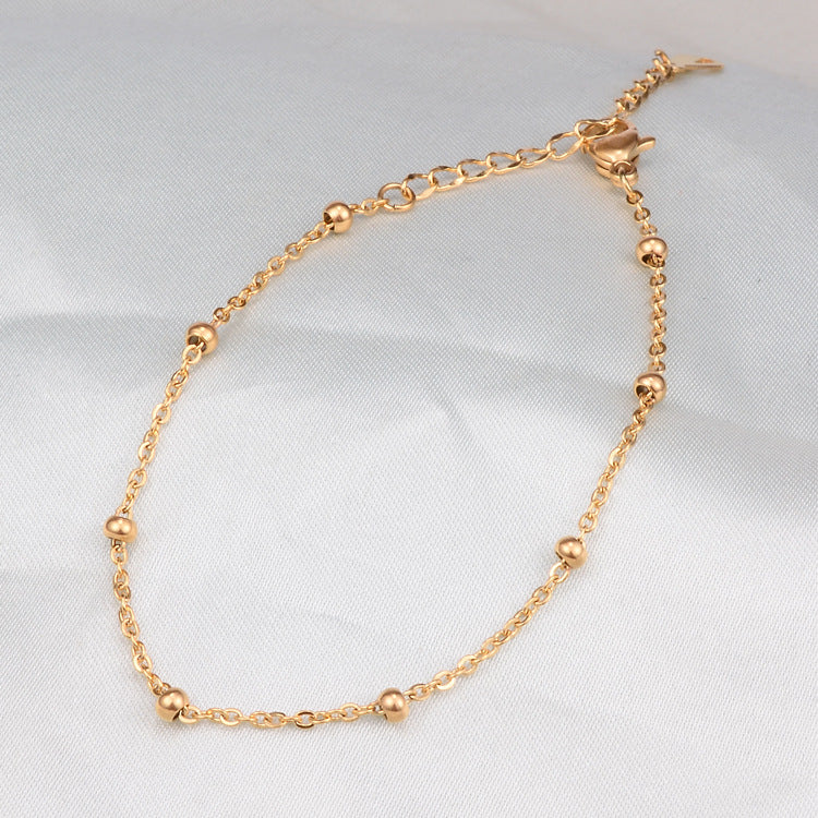 Korean Style Titanium Steel Rose Gold Bead Bracelet Anklet Jewelry