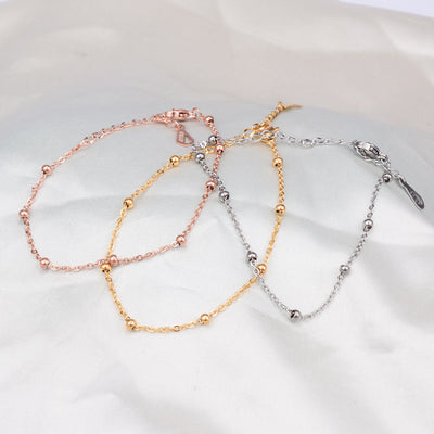 Korean Style Titanium Steel Rose Gold Bead Bracelet Anklet Jewelry