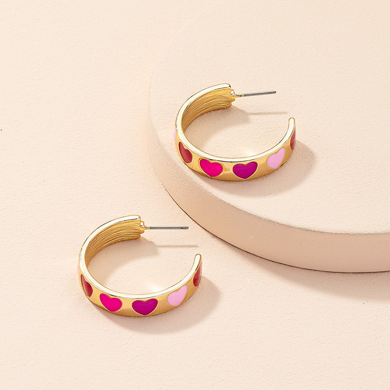 Simple Geometric Heart Pattern Earrings - Fashion Retro Stud Jewelry