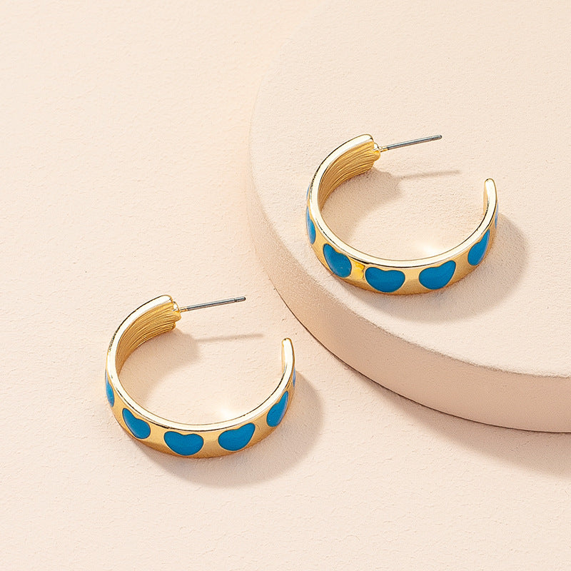 Simple Geometric Heart Pattern Earrings - Fashion Retro Stud Jewelry