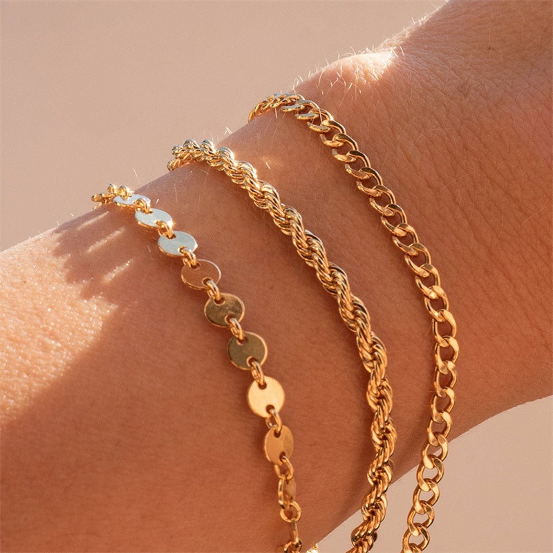 Stainless Steel Twist Chain Bracelet - 4mm Gold Hip Hop Punk Style Fashion Jewelry