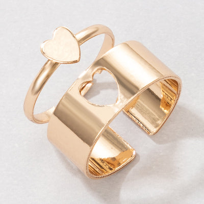 New Simple Heart Stitching Opening Adjustable Ring 2-piece Set
