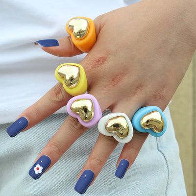 Colorful Resin Heart Diamond Ring - Simple Style Jewelry