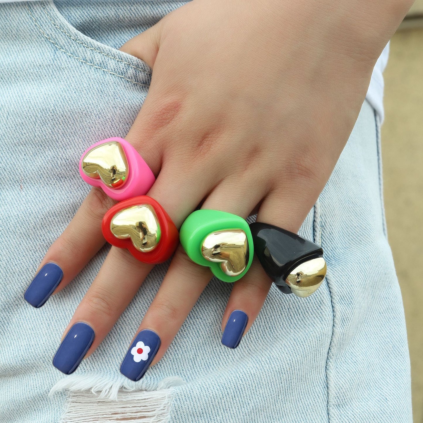 Colorful Resin Heart Diamond Ring - Simple Style Jewelry