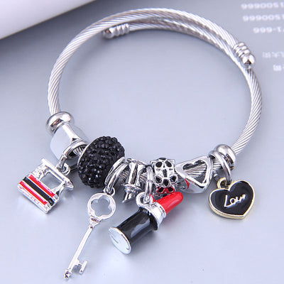 Simple Heart Lock Lipstick Multi-element Pendant Bracelet