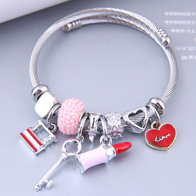 Simple Heart Lock Lipstick Multi-element Pendant Bracelet