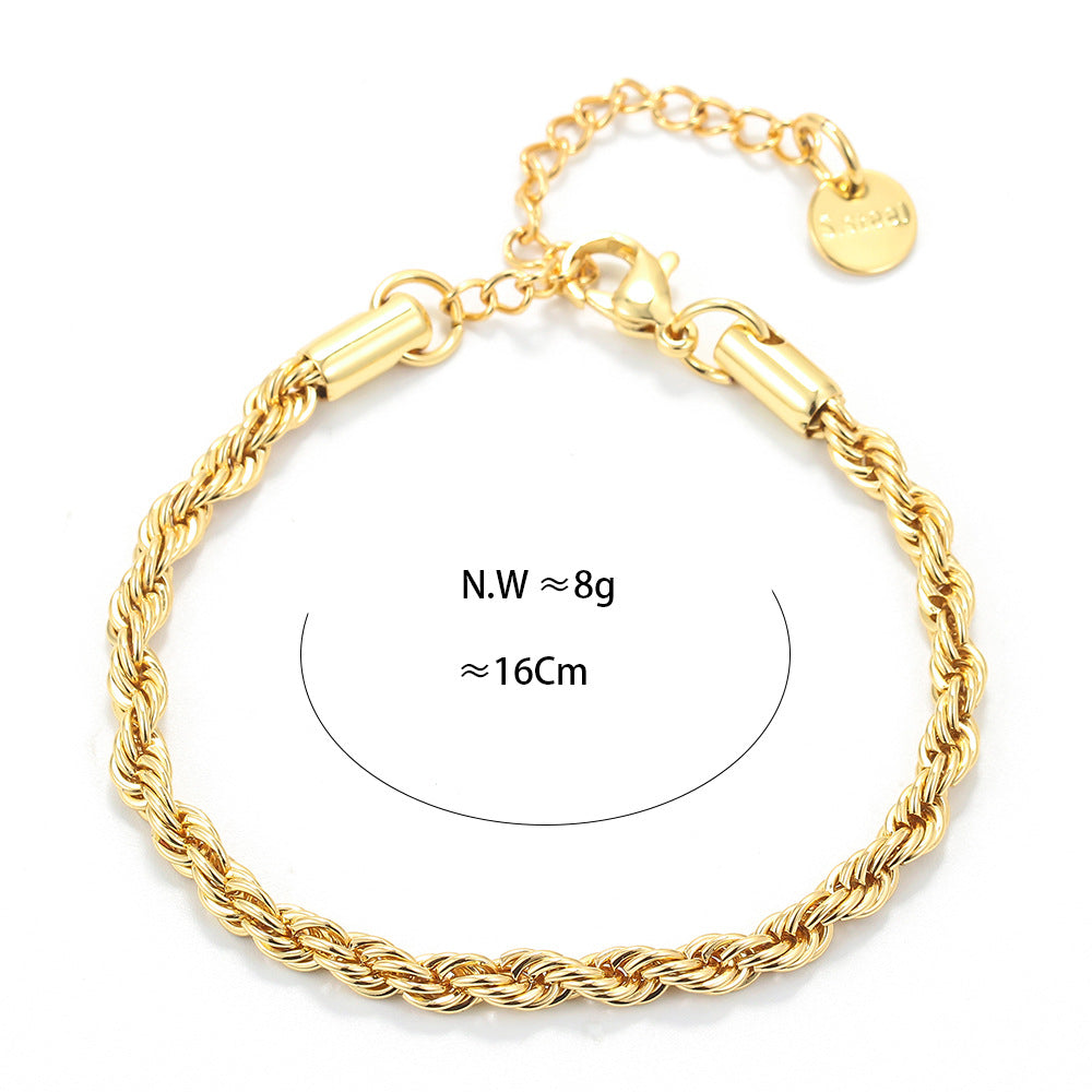 Minimalist Twist Chain Stainless Steel Bracelet in 18k Gold Plating