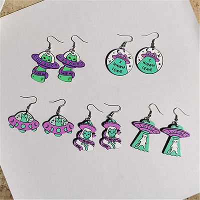 Alien Cat Acrylic Statement Drop Earrings for Women