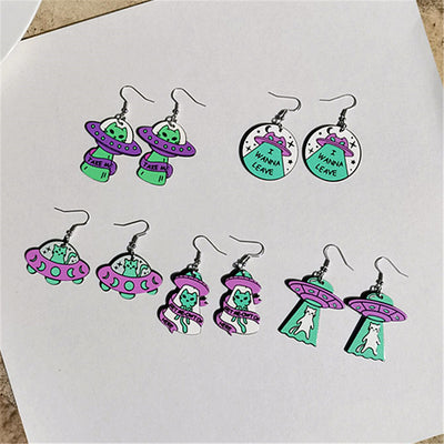 Alien Cat Acrylic Statement Drop Earrings for Women