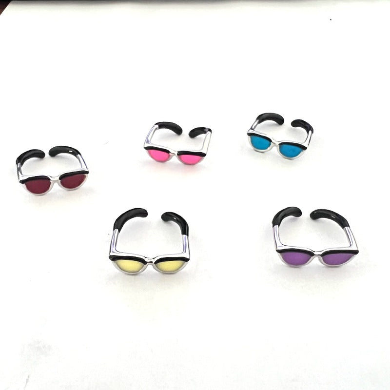 Novelty Mini Glasses Adjustable Open Metal Rings for Women