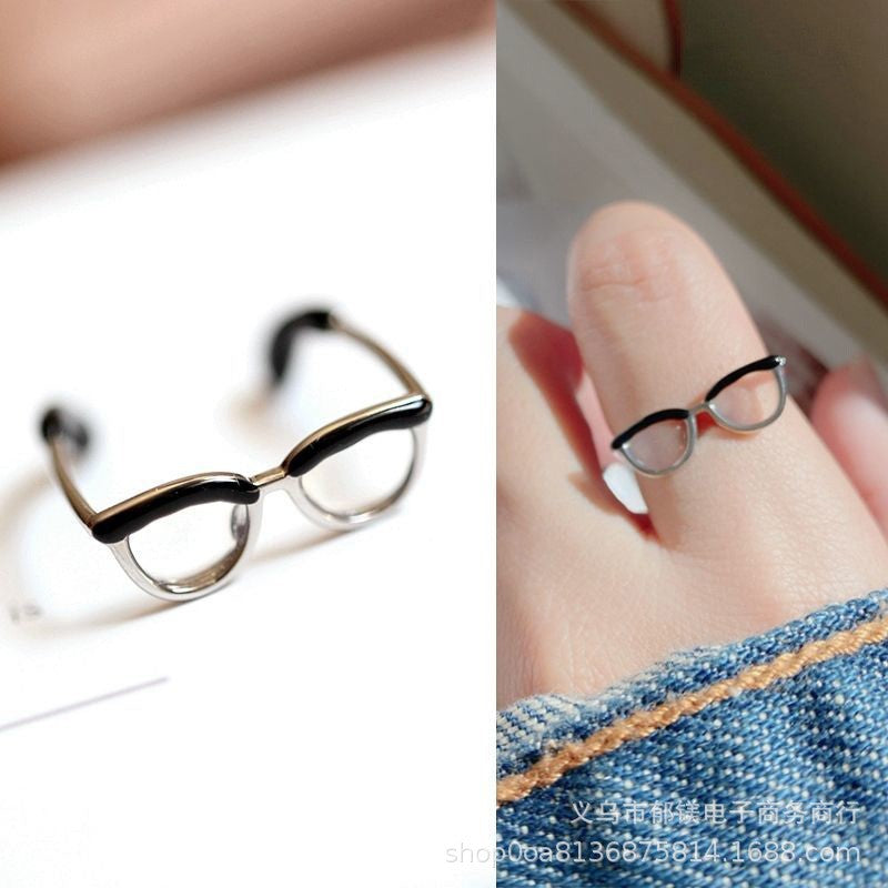 Novelty Mini Glasses Adjustable Open Metal Rings for Women