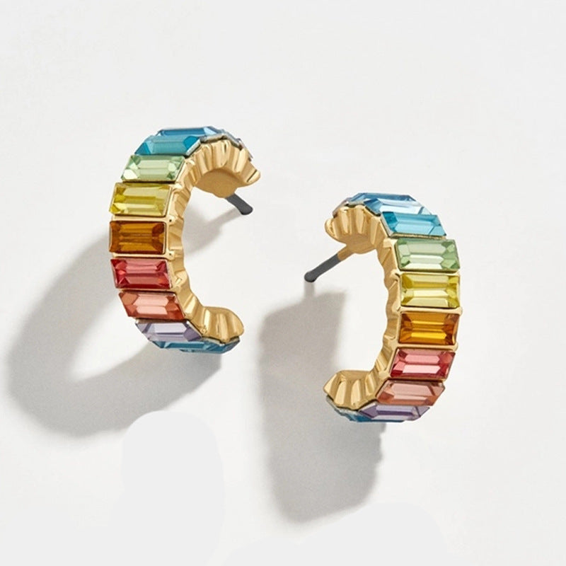 Geometric Alloy Rhinestone Crystal Gem Women's Stud Earrings