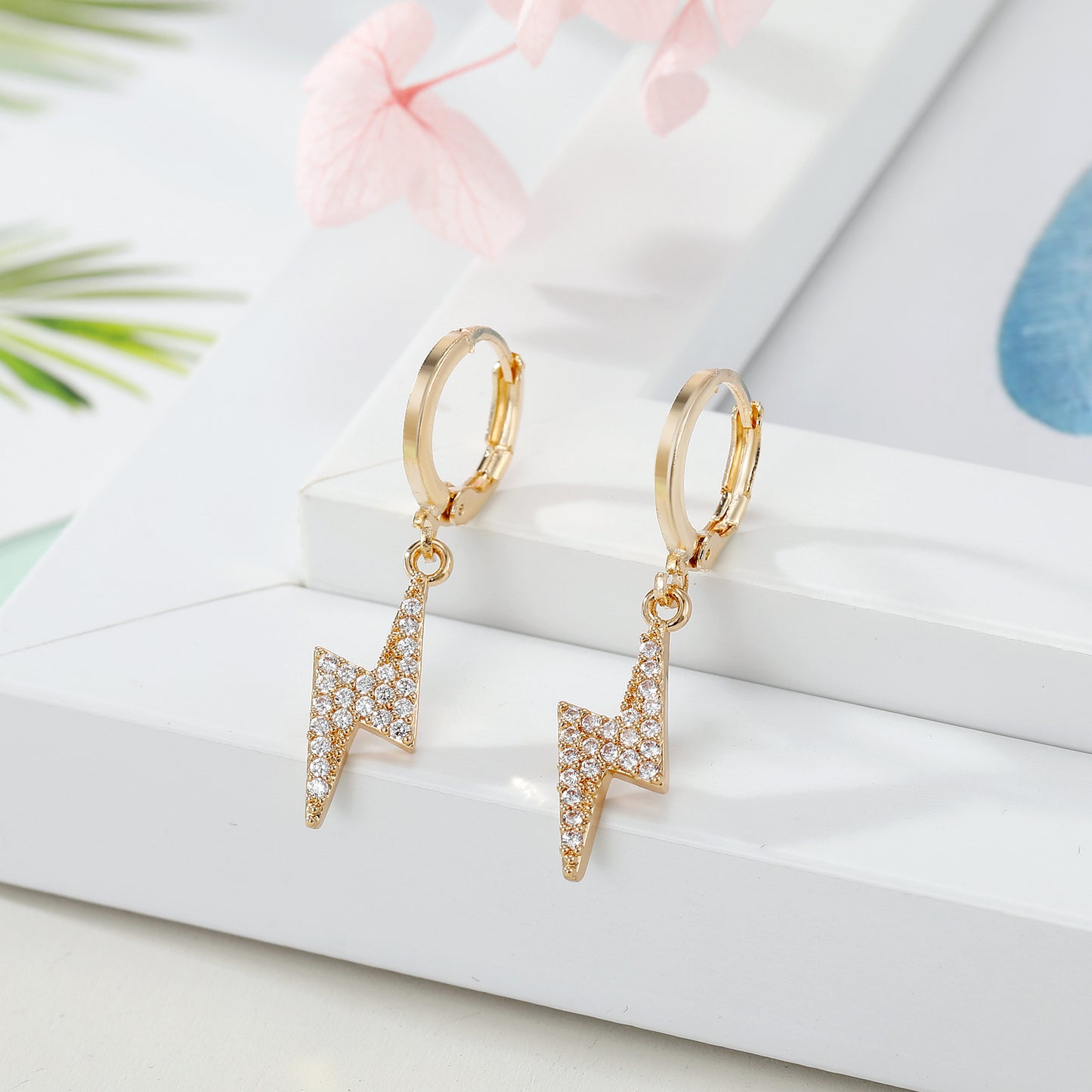 Mini Star Zircon Lightning Cross Hoop Earrings