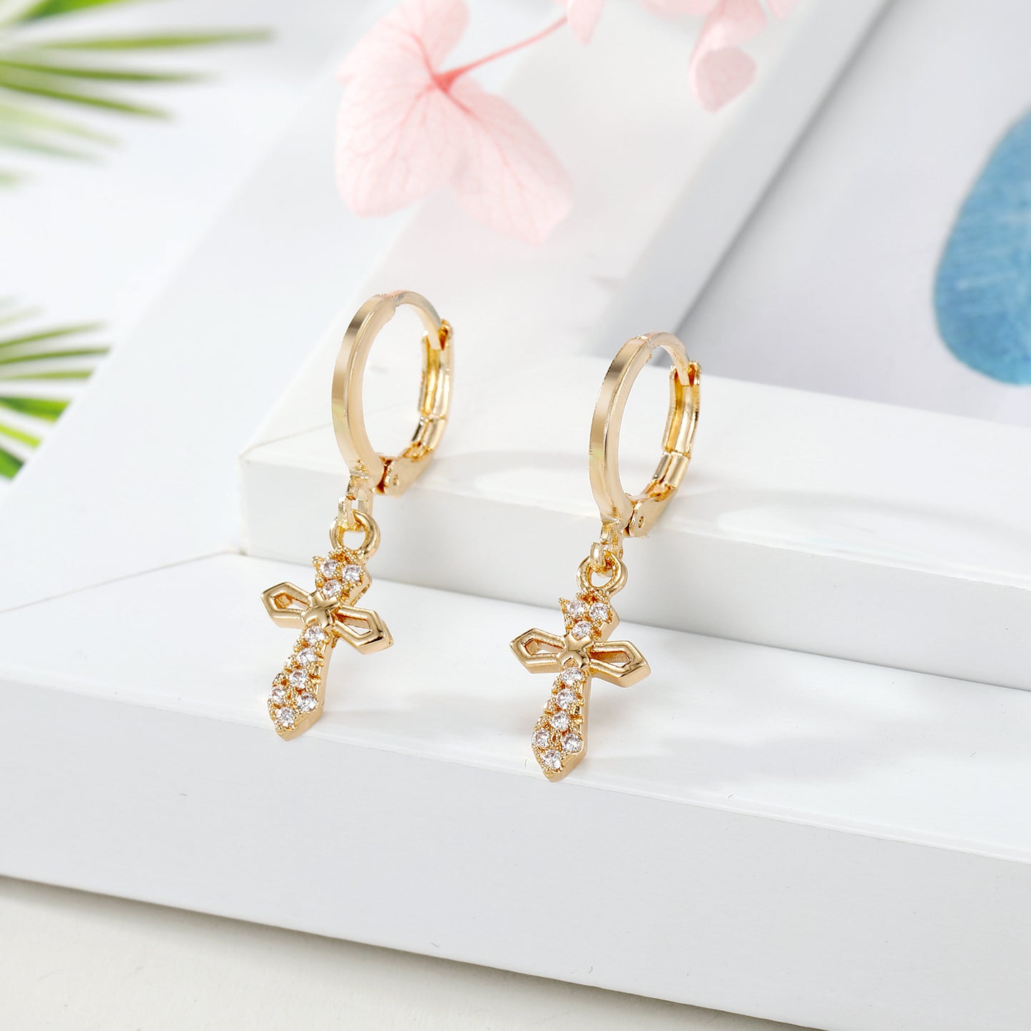 Mini Star Zircon Lightning Cross Hoop Earrings