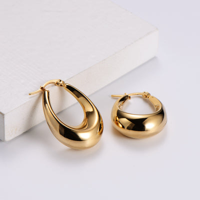 Elegant Teardrop Gold-Plated Stainless Steel Hollow Earrings