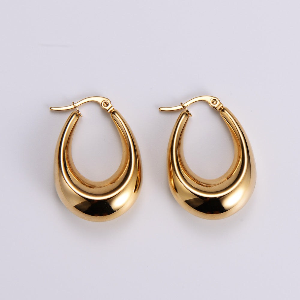 Elegant Teardrop Gold-Plated Stainless Steel Hollow Earrings