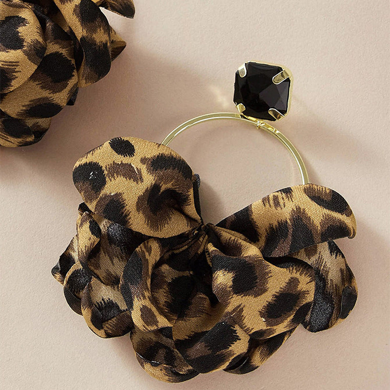 Leopard Print Geometric Gemstone Inlaid Earrings