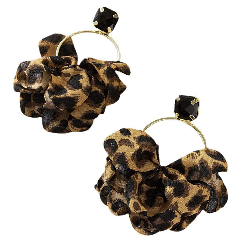 Leopard Print Geometric Gemstone Inlaid Earrings