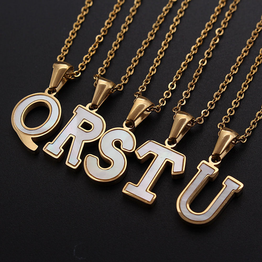 Platform New Stainless Steel Stickers Shell 26 Letter Necklace Hot Gold English Titanium Steel Pendant
