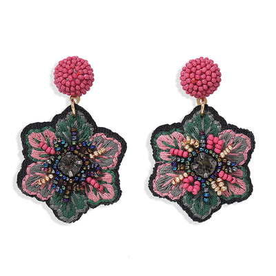 Popular Embroidery Fabric Handmade Rice Bead Earrings Retro Flowers Creative Star Wild Catwalk Earrings