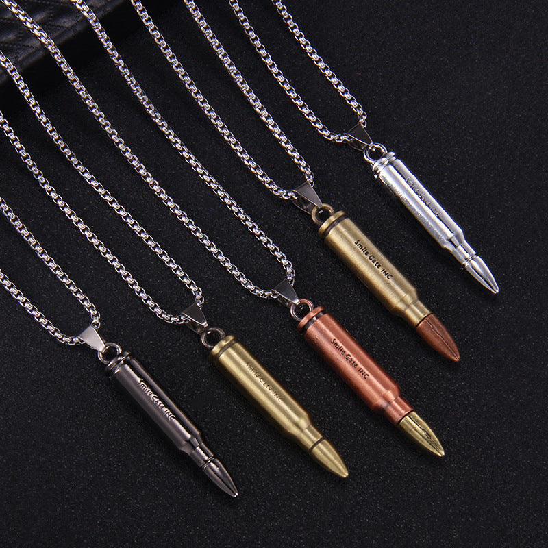 Punk Bullet Stainless Steel Pendant Necklace with Retro Hip Hop Style