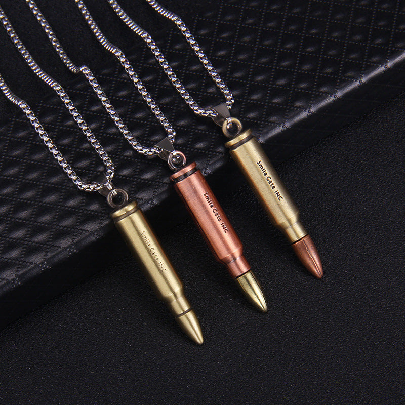 Punk Bullet Stainless Steel Pendant Necklace with Retro Hip Hop Style