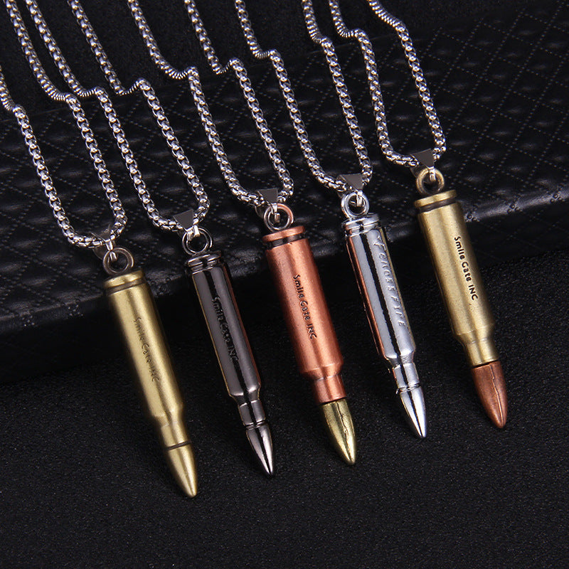 Punk Bullet Stainless Steel Pendant Necklace with Retro Hip Hop Style