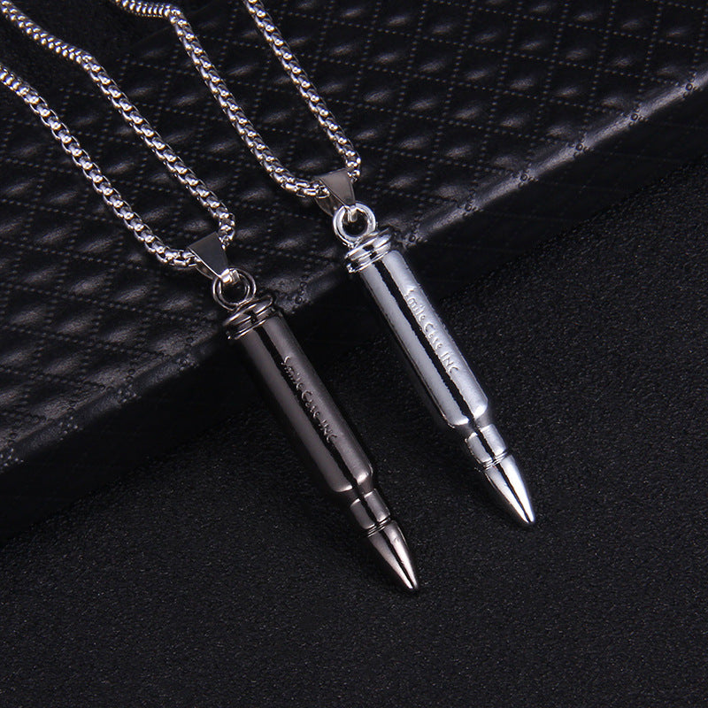 Punk Bullet Stainless Steel Pendant Necklace with Retro Hip Hop Style