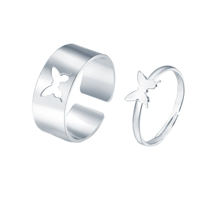 Punk Geometric Butterfly Couple Ring Set