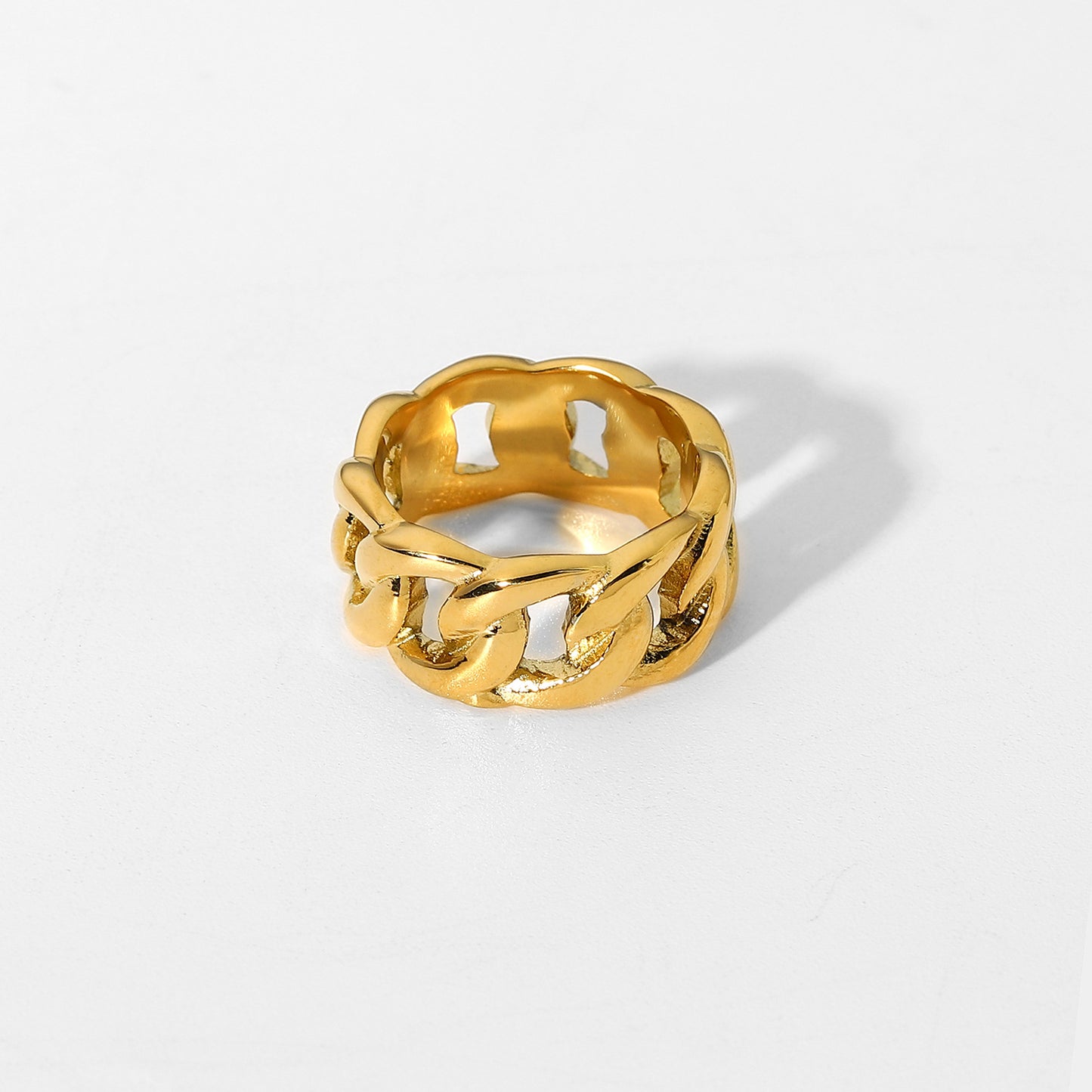 Punk Twist Titanium Steel Chain Ring - French Style Hollow Design Gold Plated Ring