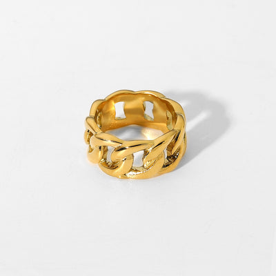 Punk Twist Titanium Steel Chain Ring - French Style Hollow Design Gold Plated Ring