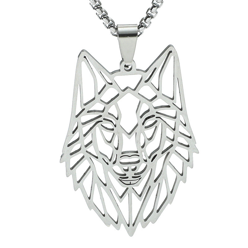 Punk Hollow Wolf Head Stainless Steel Men's Necklace