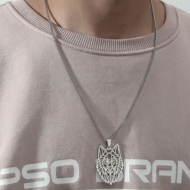 Punk Hollow Wolf Head Stainless Steel Men's Necklace