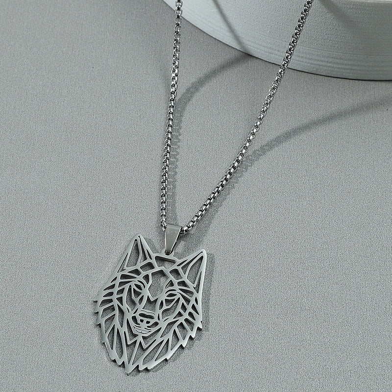 Punk Hollow Wolf Head Stainless Steel Men's Necklace