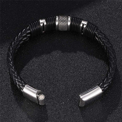 Punk Simple Style Solid Color Stainless Steel Pu Leather Plating Magnetic Silver Plated Men'S Wristband