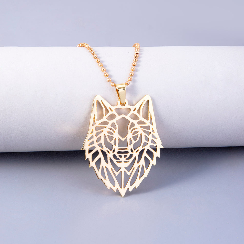 Punk Stainless Steel Geometric Wolf Head Pendant Necklace