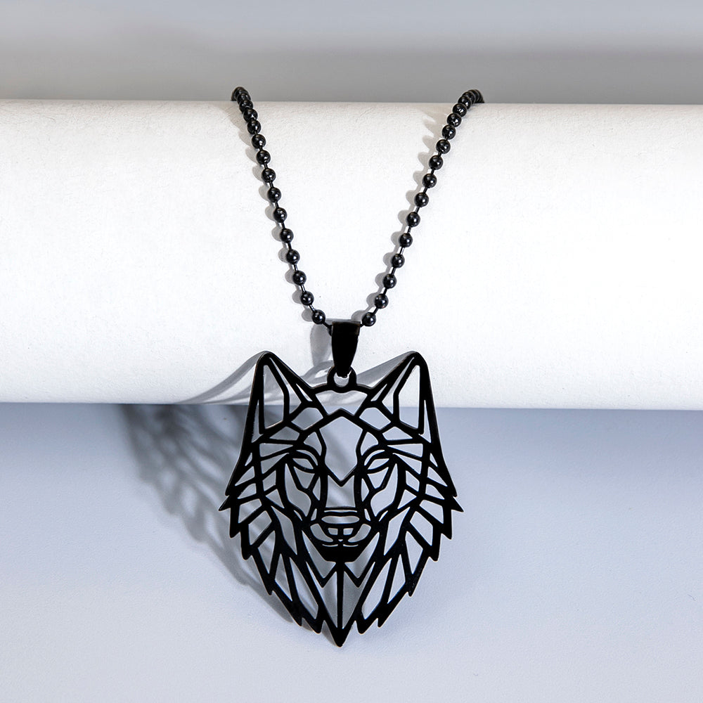 Punk Stainless Steel Geometric Wolf Head Pendant Necklace