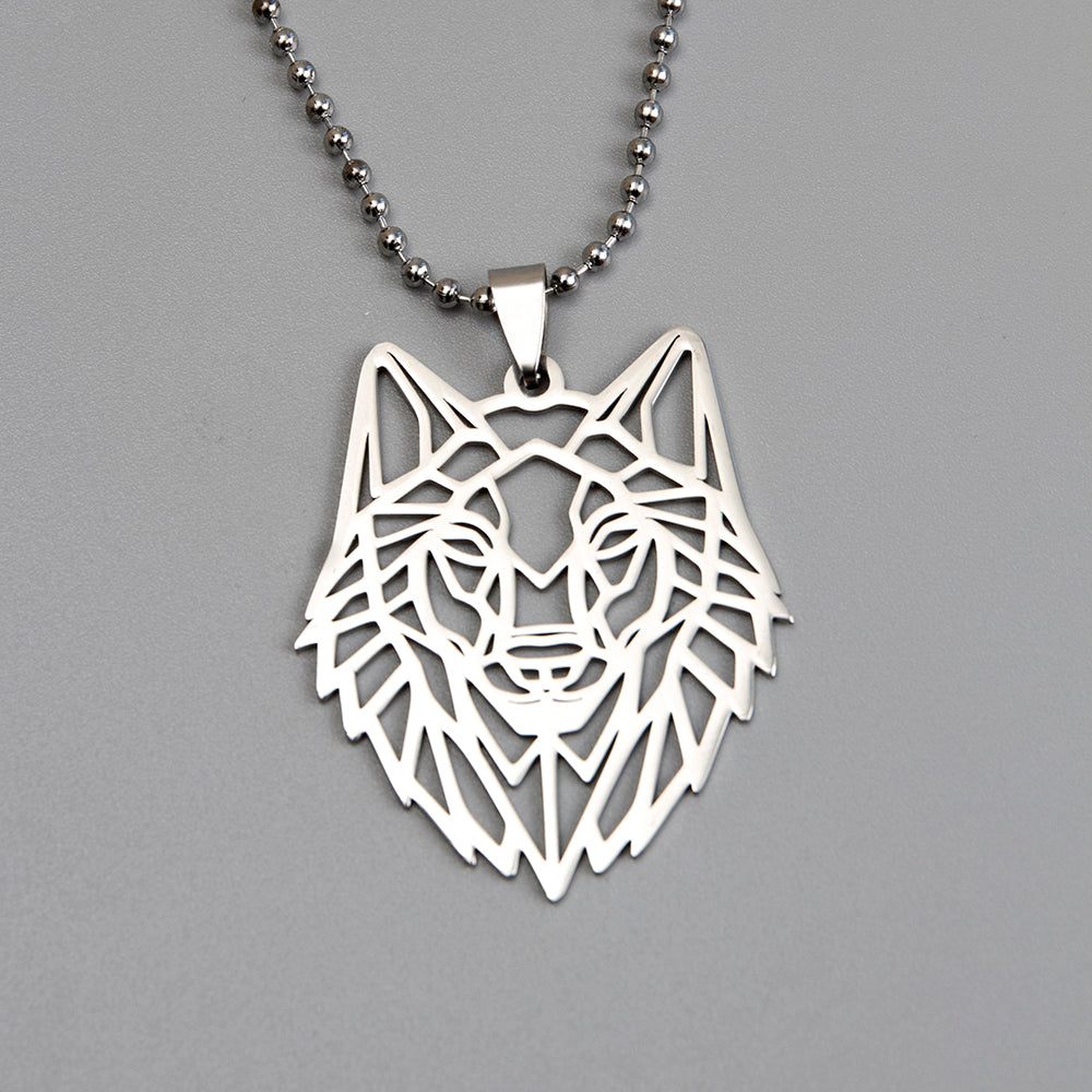 Punk Stainless Steel Geometric Wolf Head Pendant Necklace