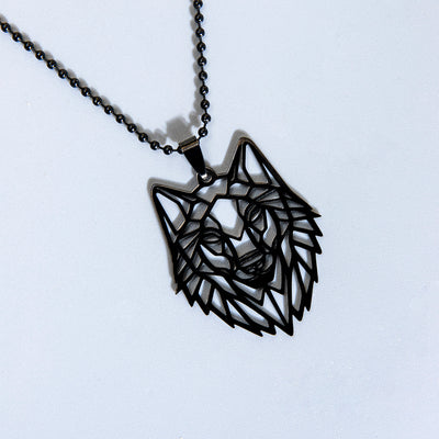 Punk Stainless Steel Geometric Wolf Head Pendant Necklace