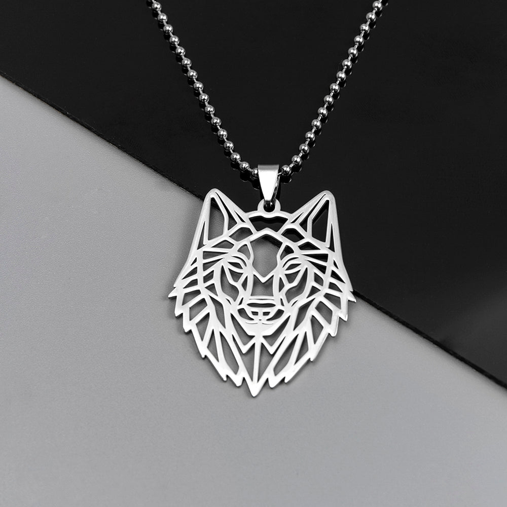 Punk Stainless Steel Geometric Wolf Head Pendant Necklace