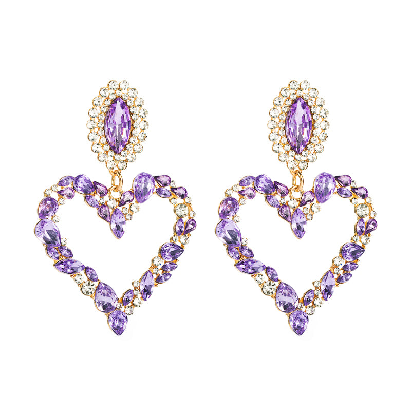 Red Heart Shaped Alloy Rhinestone Exaggerated Earrings Wholesale