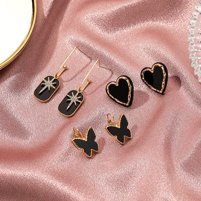 Retro Acrylic Black Heart Butterfly Earrings