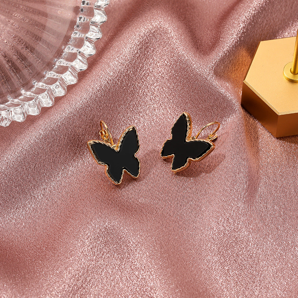 Retro Acrylic Black Heart Butterfly Earrings