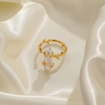 Retro Baroque Geometric Pearl 18K Gold Plated Open Ring