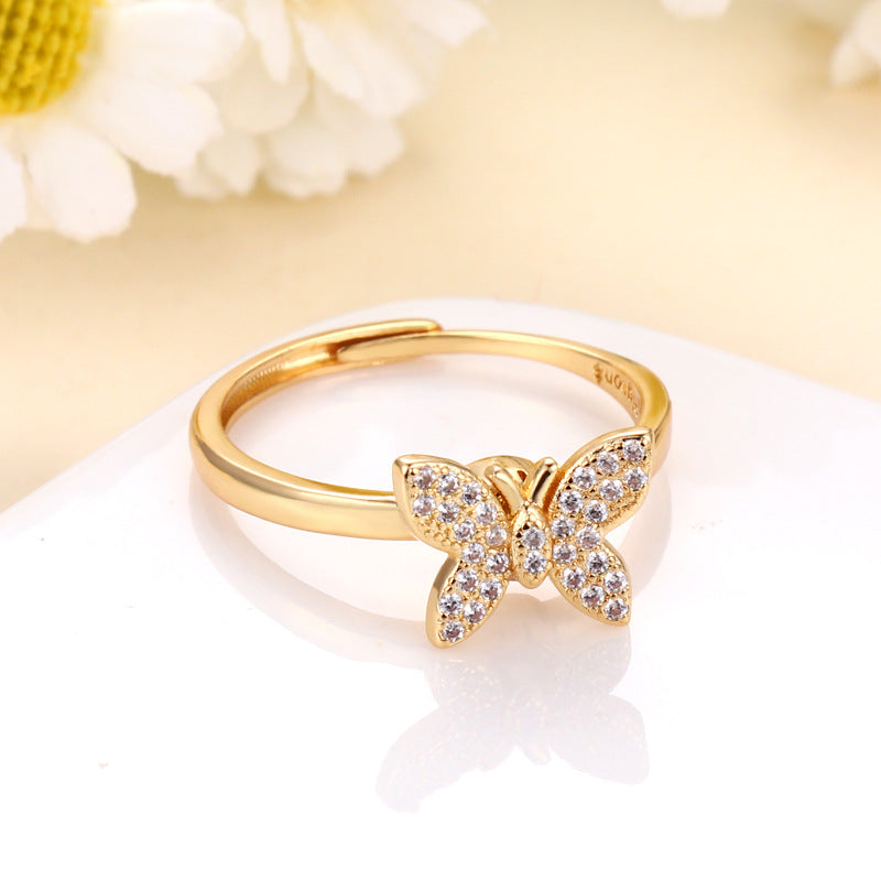 Retro Minimalist Butterfly Zircon Gold Plated Ring