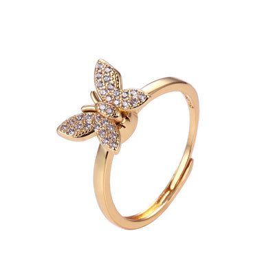 Retro Minimalist Butterfly Zircon Gold Plated Ring