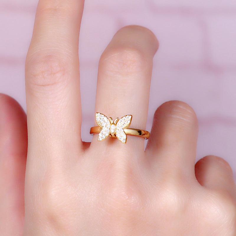 Retro Minimalist Butterfly Zircon Gold Plated Ring