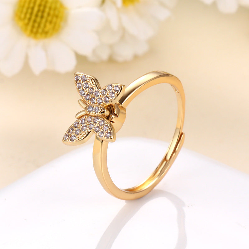 Retro Minimalist Butterfly Zircon Gold Plated Ring